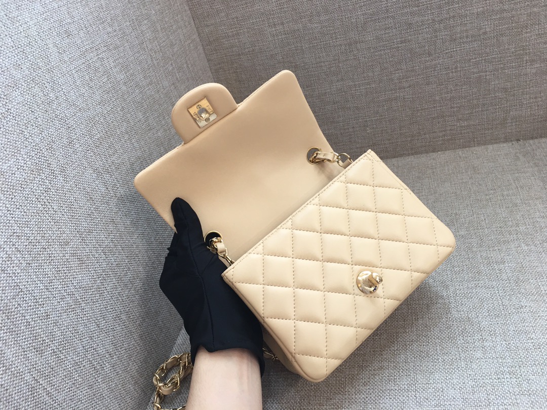 Mini Classic Flap Lambskin Bag A01115 Light Yellow/Gold